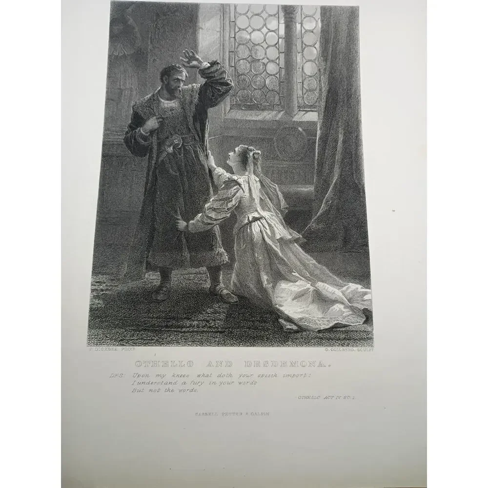 Antique Othello & Desdemona Shakespeare Engraving – Frank Dicksee – G. Goldberg